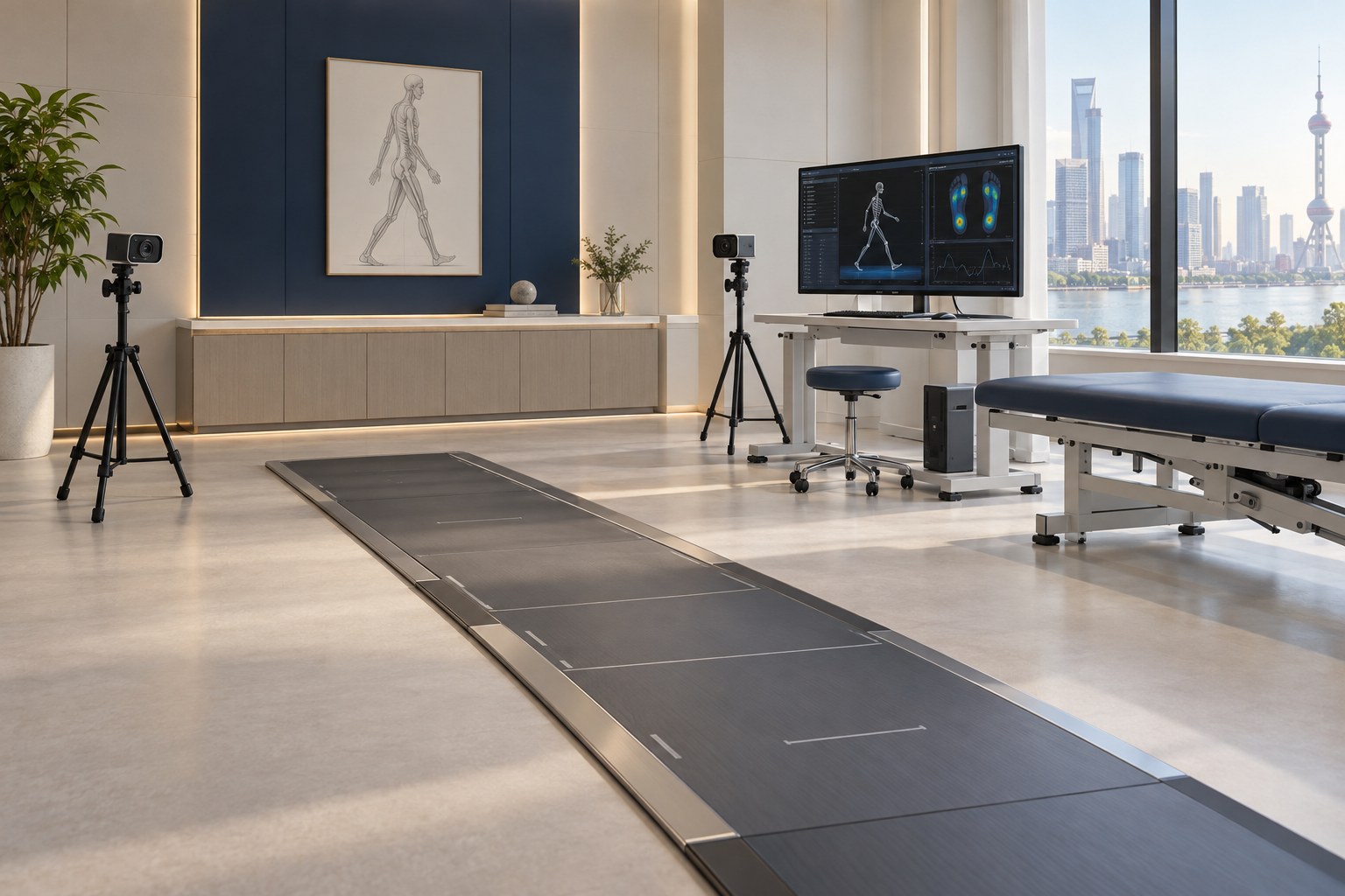 Illustrative Digital rehabilitation assessment; not a photograph of Shanghai Lanhai Rehabilitation Hospital