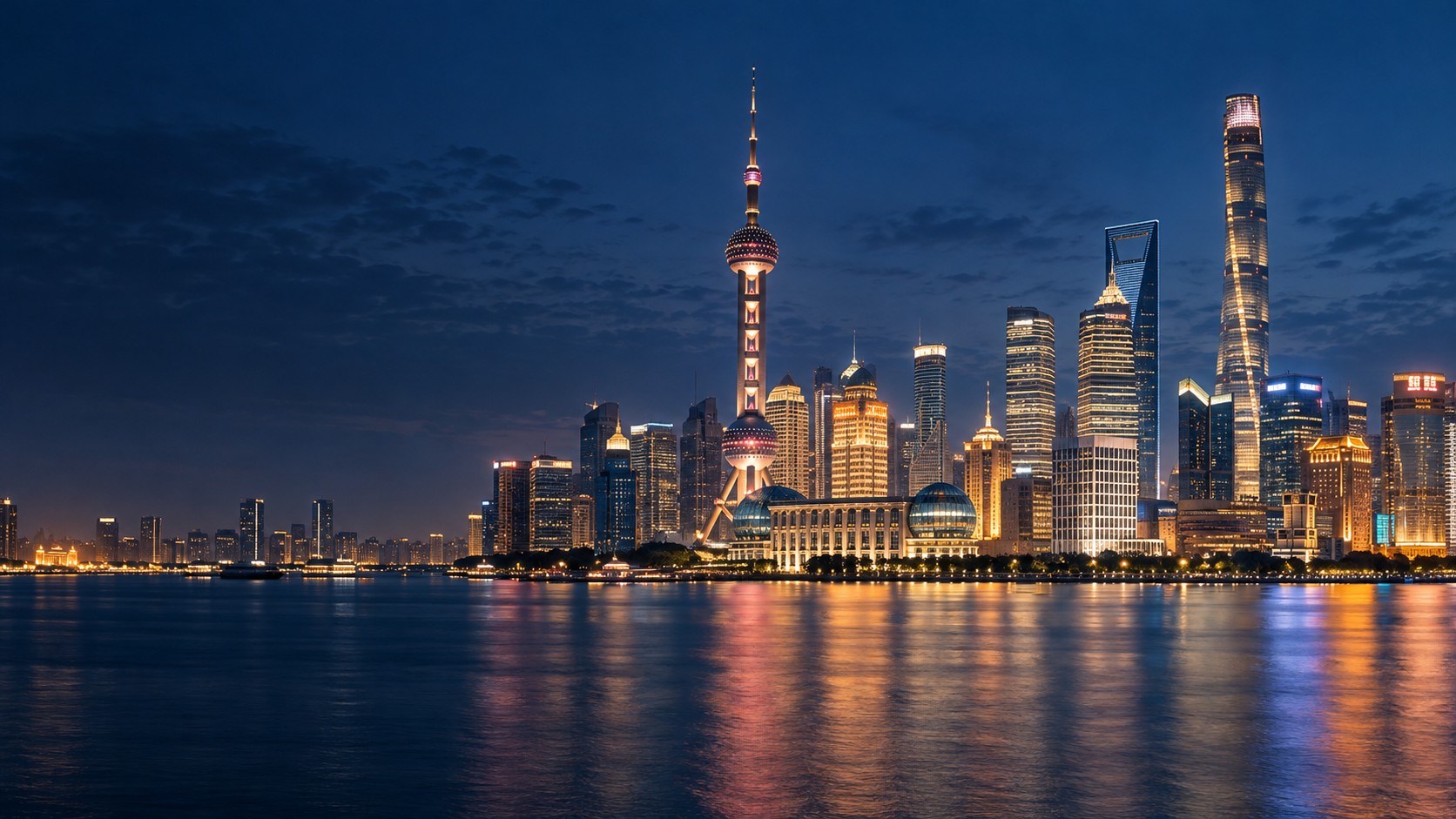 Illustrative Shanghai skyline at blue hour